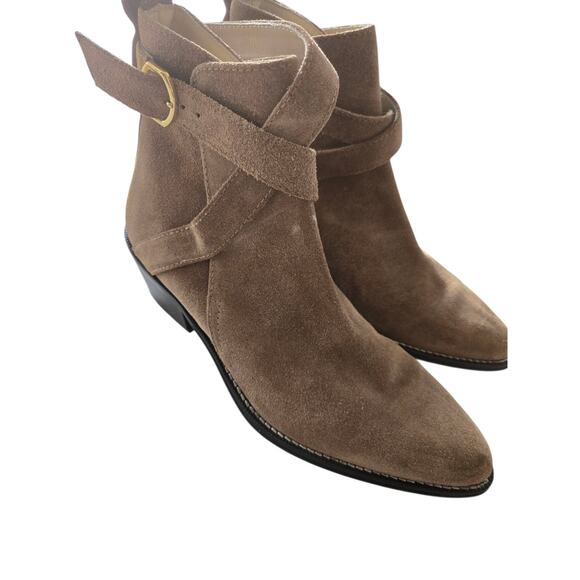 Womens Banana‎ Republic 6.5 Leather Buckle Strap Tan Ankle Boots - Picture 10 of 14